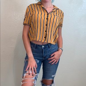 Striped Button Down Crop Top